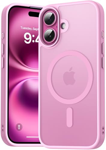 Natiiozie Magnetica Cover Compatibile con iPhone 16 Compatibile con MagSafe Custodia Traslucida Opaca Posteriore,Anti-impronta Resistente ai Graffi Protettiva Case Rosa Confetto