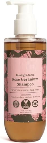 BETT Rose Geranium Shampoo with Niacinamide & Vitamin E | Dry to Normal Hair Types | Sulphate & Paraben Free | Biodegradable, Organic | (210 g)