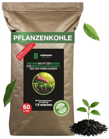Pflanzenkohle 60 L | Aktivierte Pflanzenkohle Bio für Garten & Terra Preta | Bodenverbesserer für Gemüse & Blumen | Schwarzerde mit Vulkanasche