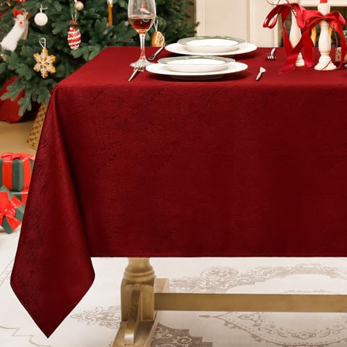 Softalker Christmas Table Cloth Red Large Xmas Tablecloths Rectangular 140x300 cm Wipe Clean Jacquard Table Cover Water Resistant Table Cloths for Festival Decorations Party Living room,55 x 118 inch