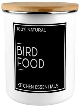 Inverted Minimalist Bird Food Storage Canister - Stylish Black & White Kitchen/Home Large Enamel Jar With Lid Bird Lovers Gift