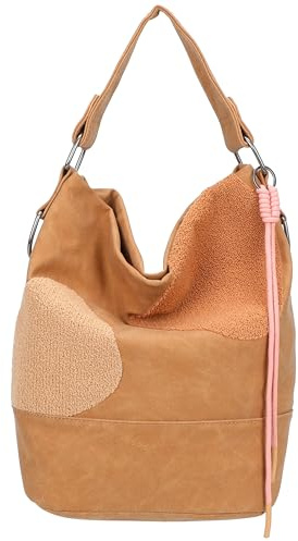 Fritzi Olga Limited Happy Flocked Hobo Handtasche Kunstleder Damen Umhängetasche Festival City vegan Flockdetails Kordelanhänger 37 x 27 x 17 cm – Braun, Pink, Grün, Beige