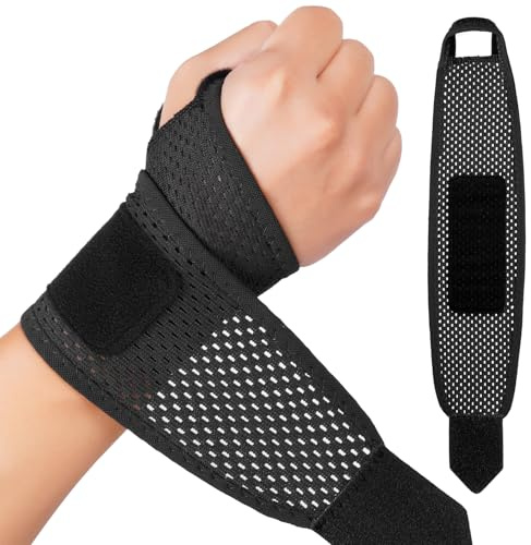 Beugo Handledsstöd, andningsbar handledsskena för kvinnor och män, handledsskydd för tennis, golf, fitness (svart)