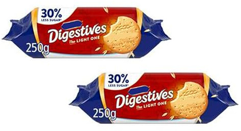 Digestives The Light One Biscuits, Reduced Sugar Wheatmeal, No Artificial Colours or Flavours, Suitable for Vegetarians, 250g,Pack Of 2