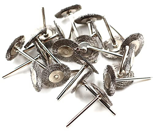 Set di 20 spazzole rotanti in filo di acciaio da 25 mm di diametro, adatte per Dremel, codolo da 0,3 cm, per pulire, lucidare, preparare