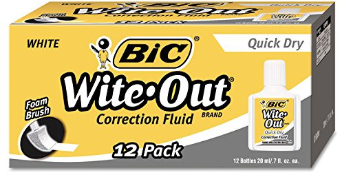 BIC WOFQD12WE Wite-Out Quick Dry Correction Fluid, 20 ml Bottle, White, 1/Dozen