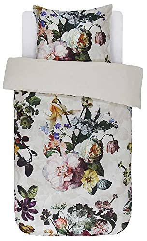 ESSENZA Bettwäsche Fleur Blumen Pfingstrosen Tulpen Baumwollsatin Ecru, 140x200 + 1x 70x90 cm