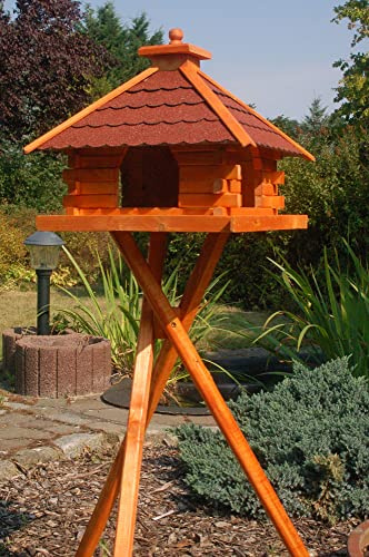 Deko-Shop-Hannusch XXL Futterhaus Vogelhaus mit Bitumenschindeln versch. Dachfarben wählbar mit oder ohne Vogelhausständer V20, Variante:V20 bitum rot XXL Solar