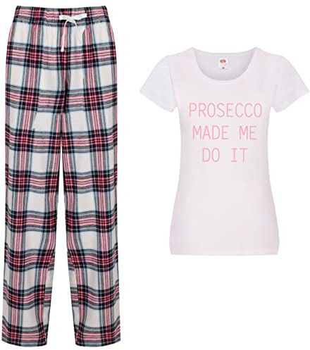 60 Second Makeover Limited Prosecco Made Me Do It Pyjamas Ladies Tartan Trouser Bottoms Pyjama Family Matching