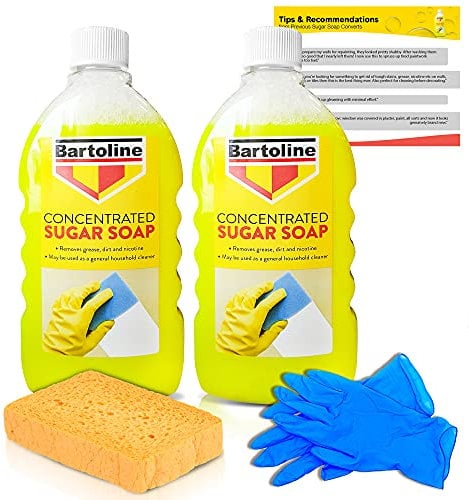 Sugar Soap For Cleaning Walls, UPVC Cleaner - Heavy Duty Kitchen Degreaser for Walls and Floors, Grease Remover - 2 x 500ml Concentrate Bundled with Decorator's Sponge and Gloves - Decorator's Friend
