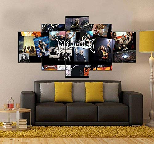 Airxcn 5-teilige Paneele Leinwand Wandkunst Metallica Music Large 5 Stück Leinwand Wandkunst Moderne Dekoration Kunstwerk Home Wohnzimmer Birthday Geschenk