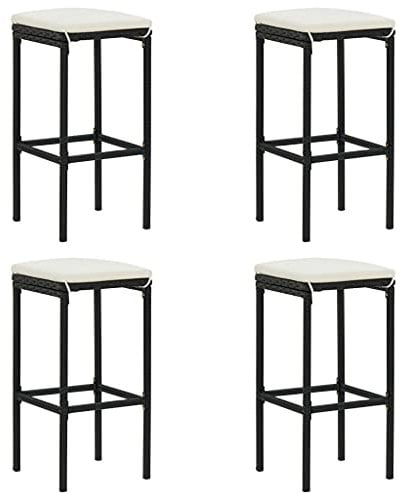 vidaXL 4X Barhocker mit Kissen Barstuhl Tresenhocker Küchenhocker Thekenhocker Tresenstuhl Thekenstuhl Bar Stuhl Hocker Schwarz Poly Rattan