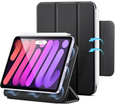 ESR Funda Magnética para iPad Mini 7 2024 A17 Pro, iPad Mini 7.ª/6.ª Gen (2024/2021) 8.3”, Fijación Magnética, Modo Automático de Reposo/Actividad, Compatible con Pencil Pro/USB-C, Funda Slim, Negro