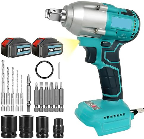350 Nm, 18 V 1/2, avvitatore a batteria senza spazzole, avvitatore a batteria, attrezzo elettrico per Makita, frequenza di scossa: 0-3300 ipm con 2 batterie da 5,5 Ah e caricabatterie