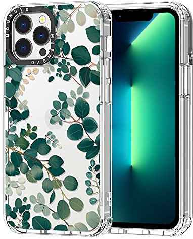 MOSNOVO Case for iPhone 13 Pro Max, [Buffertech 6.6ft Military-Grade Drop Protection] [Anti Peel Off Tech] Clear TPU Bumper Phone Case Cover Design - Eucalyptus