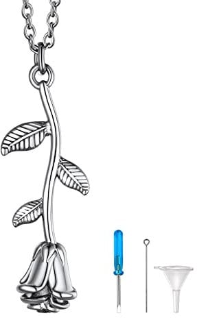 Richsteel Silver Rose Pendant Choker Necklace For Pet Ashes Keepsake Stainless Steel Cremation Urn Necklaces Jewellery Women Girls