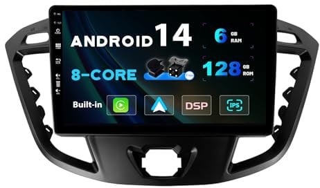 SXAUTO - 6G+128G - Android 12 IPS Car Stereo For Ford Tourneo Transit Custom (2013-2021) - Wireless CarPlay/Android Auto/DSP - LED Camera + MIC - 9 Inch 2 Din - DAB Steering Wheel Fast-boot 360-Cam