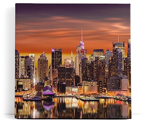 Paul Sinus Wandbild 80x80cm New York bei Nacht Wolkenkratzer Skyline
