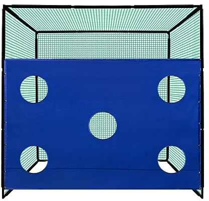 Golfkäfignetz 3m Freistehend Übungskäfignetz 5-Loch-Zielscheibe 3m x 2m Driving Range Schlagfest Ziel 25mm Maschenweite Schwung Training Außen Outdoor Stahlramen GRATIS Kunstrasenmatte & 6cm Tee