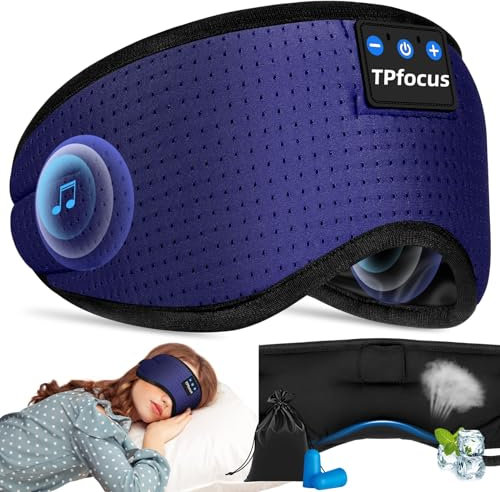 TPfocus Antifaz para Dormir Auriculares Bluetooth Diadema, Antifaces para Dormir Verano de Lado Antifaz Seda para Oficina, Viajes Aéreos, ASMR,Gadgets Tecnológicos Geniales,Regalos únicos(Azul)