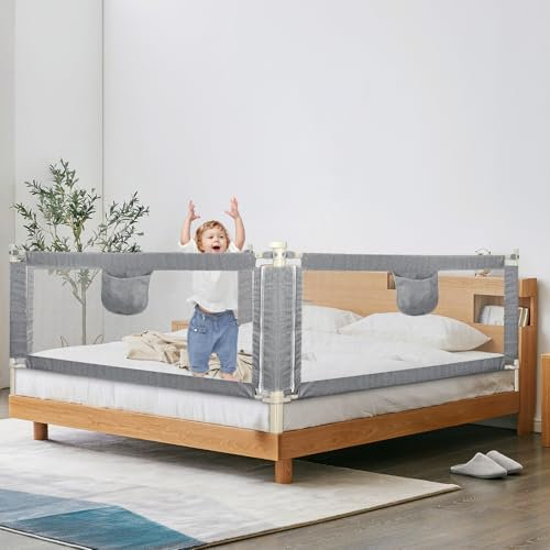 Willonin Bettgitter für Kinder, tragbares Bettgitter für Babys, Sicherheitsgitter für Kinderbett, Bettschiene, faltbar, Anti-Drop für Babys, 1 Stück, stabile Konstruktion (Grau, 1,5 m)