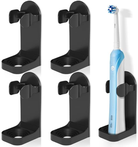 HOMMAND 4 Pack Elektrische Zahnbürstenhalter zur Wandmontage, Stark Klebende Elektrische Zahnbürstenhalter, Verstellbarer Zahnbürste Halter für Die Aufbewahrung im Badezimmer (Universell), Schwarz