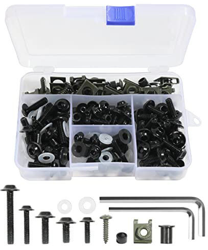 Flaconi 177PCS Viti per Parabrezza Moto,Kit Bulloni Carenatura Universale per Moto,Kit Bulloni Carenatura Moto,Viti Cupolino,Adatti Alla Maggior Parte Delle Moto Sportive Sul Mercato (Nero)