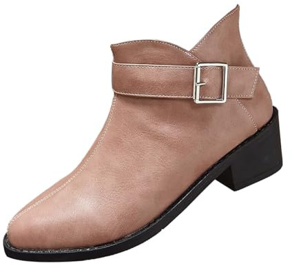 Stivali Donna 2024 Autunno E Inverno Nuovo Commercio Estero Grandi Dimensioni Cintura Fibbia Posteriore Cerniera Moda Comodi Stivali Corti Donna Alti Stivali Tacco Grosso, Oro, 39.5 EU