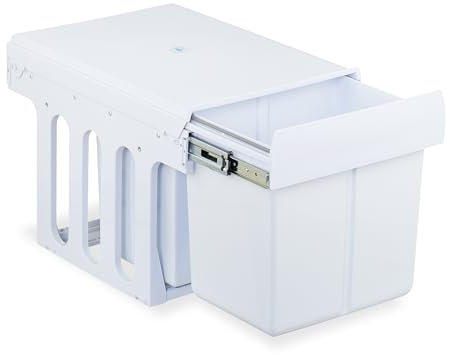 Relaxdays Einbaumülleimer, 3 Fächer, 15l & 8l, HBT: 35,1x34,3x48 cm, ausziehbar, Mülltrennsystem für Unterschrank, weiß