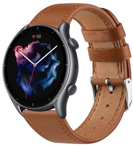 Amzpas Armband für Amazfit GTR 3 Armband Damen Herren,22mm Leder Ersatzarmbänder Uhrenarmband für Amazfit GTR 4, 3 Pro,2, 2e, 47mm, Balance, Stratos/2/2S/3/Pace(Braun)