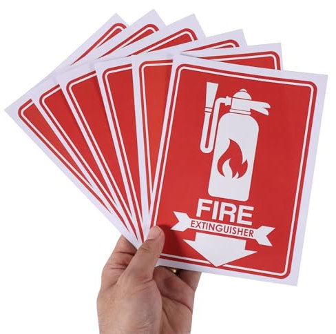 BOXOB 6pcs Fire Extinguisher Signs, 5.12x7.09 Inch Waterproof Fire Extinguisher Sticker with Down Arrow Self-Adhesive Decal for Business Office Home and Outdoor