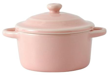 Olla con tapa, cuenco de doble oreja, cuenco de cerámica para el hogar, olla colorida (rosa)