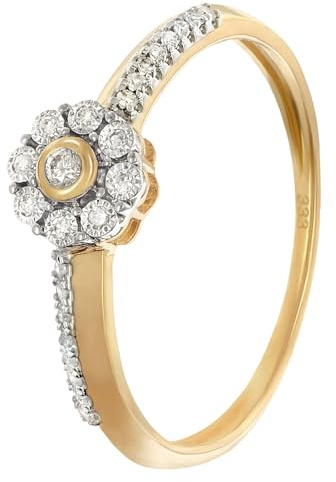 GLIZZ Damenring Mit Diamanten Gold 333/8K wunderschönes Schmuckstück für Frauen, zauberhaftes Accessoire GL8690-52 Ringgröße 52/16,6