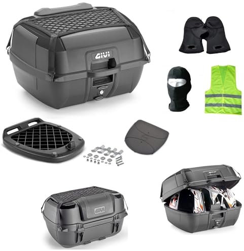 Compatible avec Yamaha SR 125 Coffre de rangement B45B+ coffre avec dossier+filet élastique+tapis + plaque + kit de montage Top case MonOLOCK 45 l noir