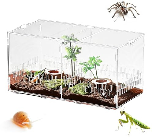Syengery Spinnenterrarium | Durchsichtiges Acryl Terrarium | 40 cm x 20,5 cm x 20 Atmungsaktiver Spinnenkäfig mit Deckel | Für Schildkröte Schlange Schildkröte Pflanze Gecko