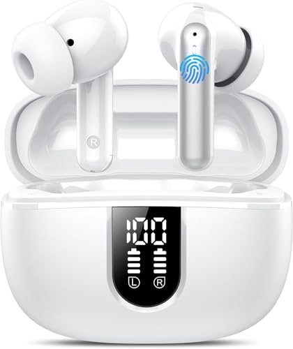 KT1 Kopfhörer Kabellos Bluetooth 5.4 In Ear mit LED, Kraftvollem Bass | HD Mic,40 Stunden Spielzeit, IPX7 Wasserdicht Sports Ohrhörer, USB-C, Android iOS, für Arbeit und Studium