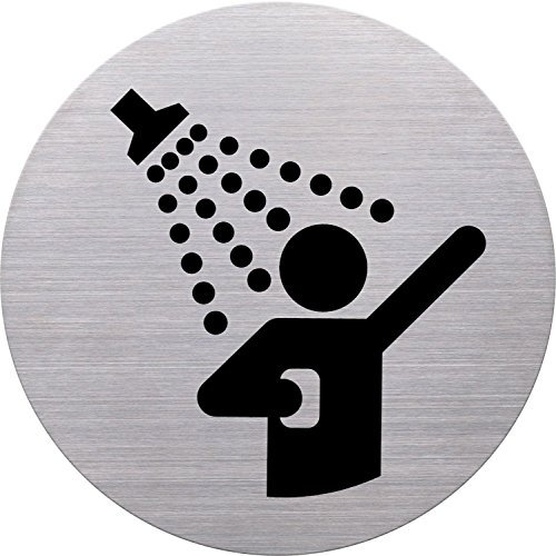 helit H6271300 - Piktogramm Dusche, Ø115 mm, selbstklebend mit Klebepad, Edelstahl