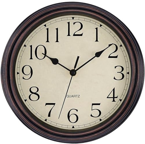 Foxtop Retro Silent Non-Ticking Round Classic Clock Quartz Decorative Battery Operated Wall Clock for Living Room Kitchen Home Office 12 Inch (Bronze)