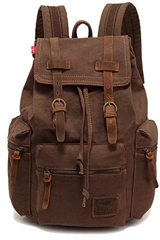 Rucksack aus Leder, lässig, Unisex, Segeltuch, Rucksack, Schultertasche, Schultertasche im Freien, kaffee, 27.9 x 16 x 41.9 cm