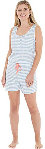Love To Sleep Women's Chillax Palm Trees Vest Shorts Pyjamas Sleepsuit UK Seller - Striped Playsuit - 14-16