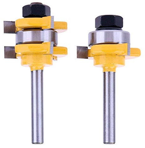 Gasea 2pcs 1/4 Inch Shank 3 Teeth T Shape Tongue and Groove Router Bit Set Wood Milling Cutter Woodworking Tool