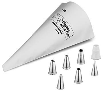 thermohauser Mehrwegspritzbeutel-Set aus Polyester ULTRA FLEX, 8-teilig. (Spritzbeutel, Adapter, 6 Tüllen), Weiß