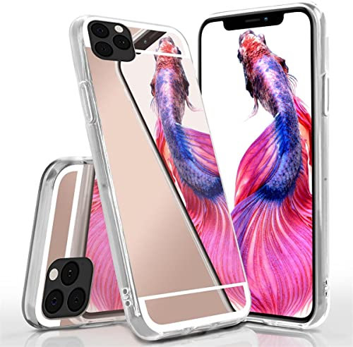 moex Mirror Case kompatibel mit iPhone 11 Pro Spiegelhülle aus Silikon, Hülle mit Spiegeleffekt, Glitzer Handy Schutzhülle verspiegelt, Spiegel Handyhülle - Rosegold