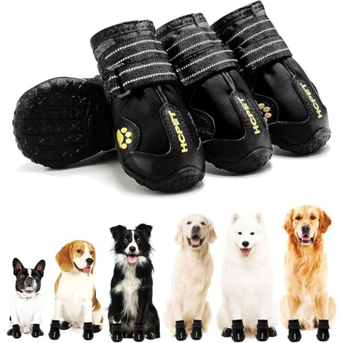 Hcpet Dog Boots, Dog Shoes for Large Dogs, Medium Dog Boots & Paw Protectors, Anti-Slip Dog Booties for Hot Pavement Winter Snow Hiking with Reflective Straps Black Size 6