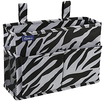 Surblue Bedside Caddy Hängebett Organizer Aufbewahrungstasche Tasche für Etagen-und Krankenhausbetten 4 Taschen und 2 Haken (kleines Zebra)