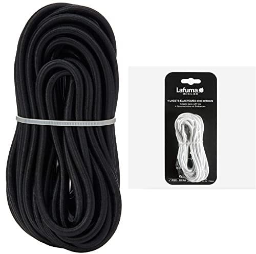 Lafuma Gummischnur für Liegestuhl Siesta L, schwarz, 8 m & Gummischnur-Set mit Endkappen für RSX/RSXA, 4 Schnüre, weiß