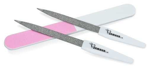 ZAMAHA UK® 2 Pcs Metal Nail Files and 1 Pc Nail Buffer-Reusable Dual Sided Nail Care Accessories-for Professional Pedicure & Manicure-Ergonomic Handle (Metal Nail File Buffer Set)
