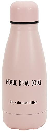 Les Vilaines Filles 42-VF-012 Bouteille isotherme de transport Gourde Morue d'eau douce Rose 26cl Acier inoxydable D7 x H20 cm