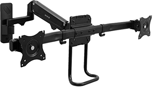 VIVO Premium Aluminum Single or Dual Monitor Pneumatic Arm Wall Mount for 2 Screens up to 27 inches or 1 Ultrawide up to 49 inches, Sliding VESA Plates, Height Adjustment, MOUNT-G200B2