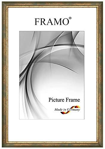 FRAMO Barock Bilderrahmen 11 x 17 cm aus Massivholz | Grün Gold | Farbe/Größe wählbar | Retro Vintage Antik Rahmen N°067